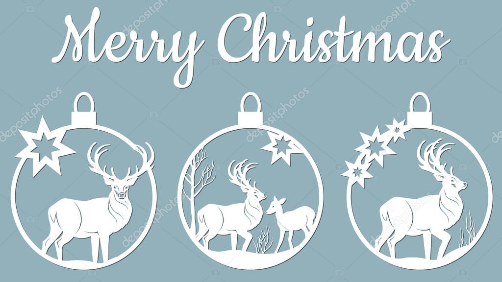 paper art illustrations. the beauty of Christmas and New Year. There are deer. serigraphy