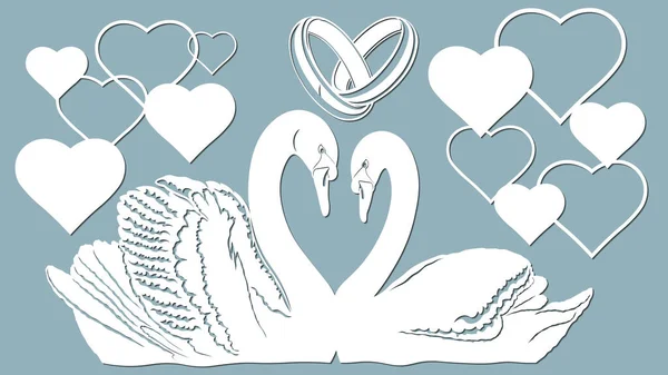 Лебедь Сердце Обручальные Кольца Вектор Иллюстрация Лазерный Порез Плетеная Резка — стоковый вектор