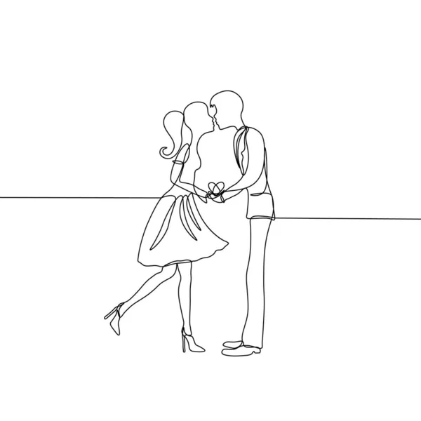 Dessin Vectoriel Lignes Continues Une Paire Amoureux Donne Cœur — Image vectorielle