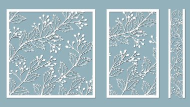 Lazer kesme ve çizim için şablonu ayarla. Süs için böğürtlenli Bush. Vektör çizimi. Çıkartma hazır. Lazer kesim, serigrafi, çizici ve ekran yazdırma için desen