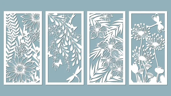 Lazer Kesme Çizim Için Şablonu Ayarla Çiçekler Dekorasyon Için Yapraklar — Stok Vektör