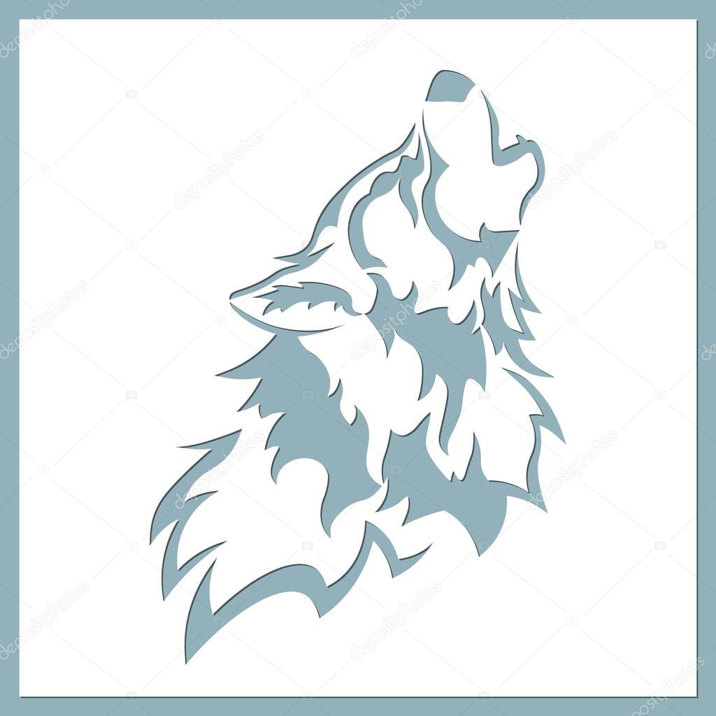 Wolf vector illustration. Paper wolf sticker. Laser cut. Template for laser cutting and Plotter. Vector illustration. Sticker. Pattern for the laser cut, serigraphy, plotter and screen printing
