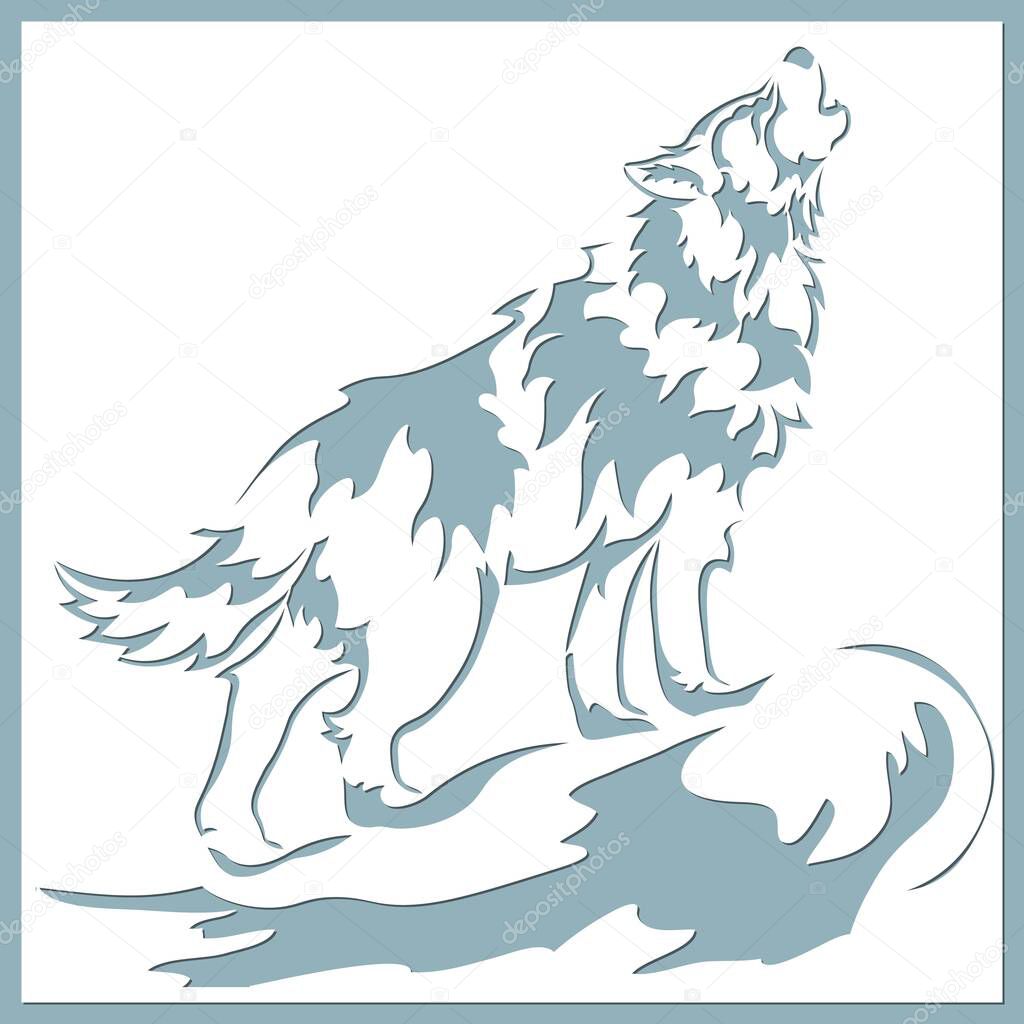 Wolf vector illustration. Paper wolf sticker. Laser cut. Template for laser cutting and Plotter. Vector illustration. Sticker. Pattern for the laser cut, serigraphy, plotter and screen printing