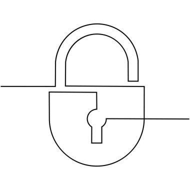 Kilit, beyaz zemin üzerinde çözülemeyen bir çizgi tarafından çizilmiş. Vektör