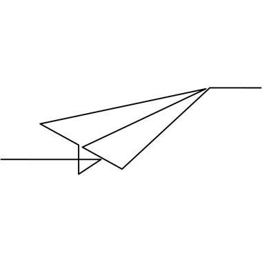 İzole edilmiş vektör nesnesinin sürekli çizimi kağıttan uçak uçuyor.