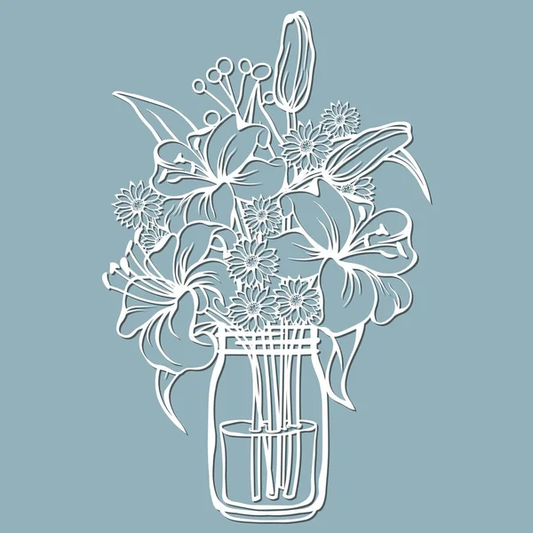 Lirios Crisantemos Frasco Agua Ilustración Vectorial Flor Papel Pegatinas Corte — Vector de stock