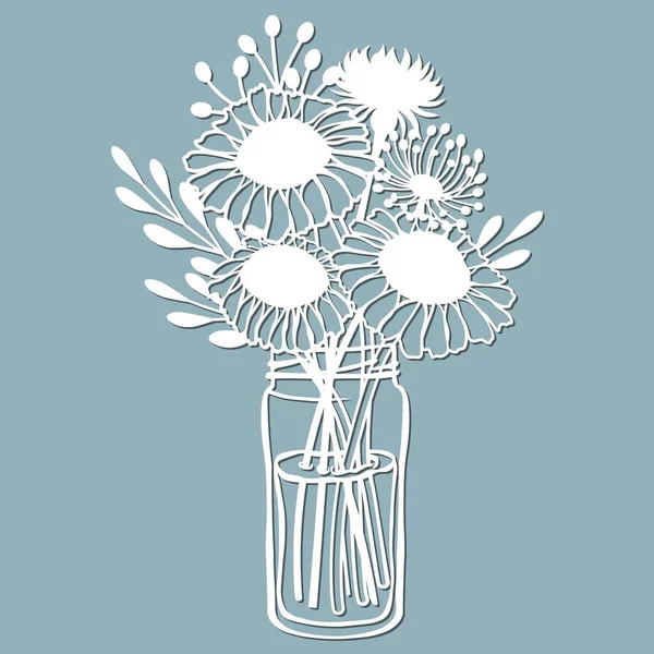 Manzanilla Diente León Estokesia Frasco Agua Ilustración Vectorial Flor Papel — Archivo Imágenes Vectoriales