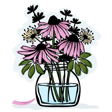 Ekinezya ve karahindiba cam bir kavanozda. Beyaz arkaplanda vektör simgesi