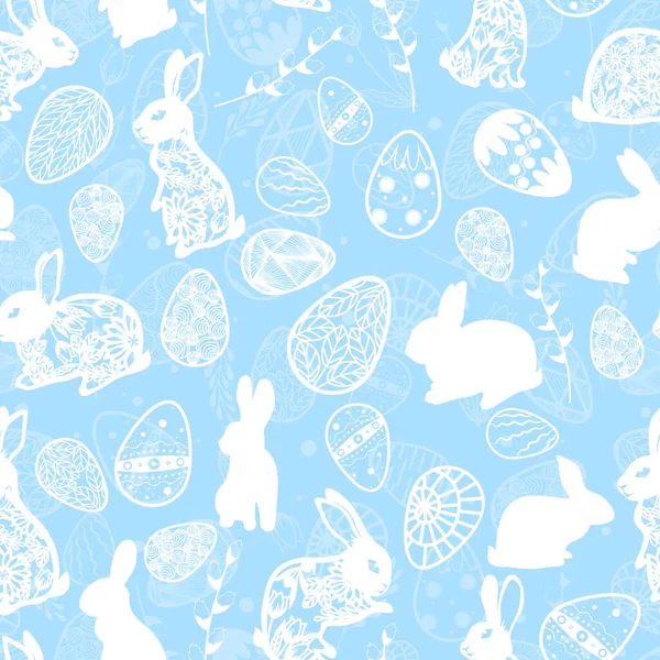 Vector Illustration Seamless Pattern Easter Eggs Leaves Willow Branch Easter — Stock Vector