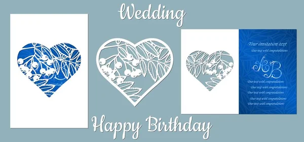 Днем Рождения Свадьба Рован Листья Ягоды Кард Роуэн Листья Ягоды — стоковый вектор