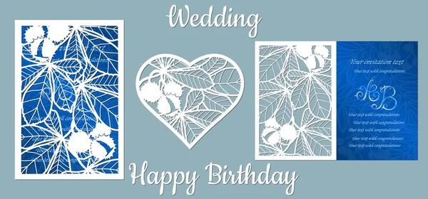 Inscription Joyeux Anniversaire Mariage Marron Feuilles Carte Châtaigne Feuilles Dans — Image vectorielle