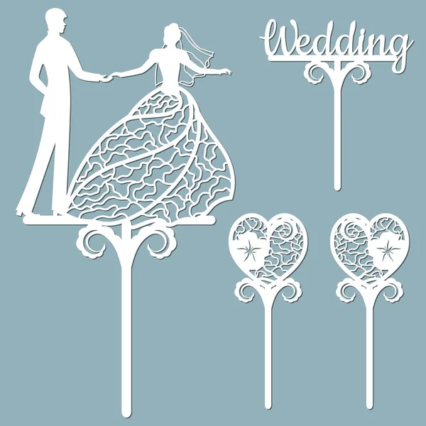 Wedding Cake Topper Laser Milling Cut Vector Graphics Patterns Cutting — Stock Vector