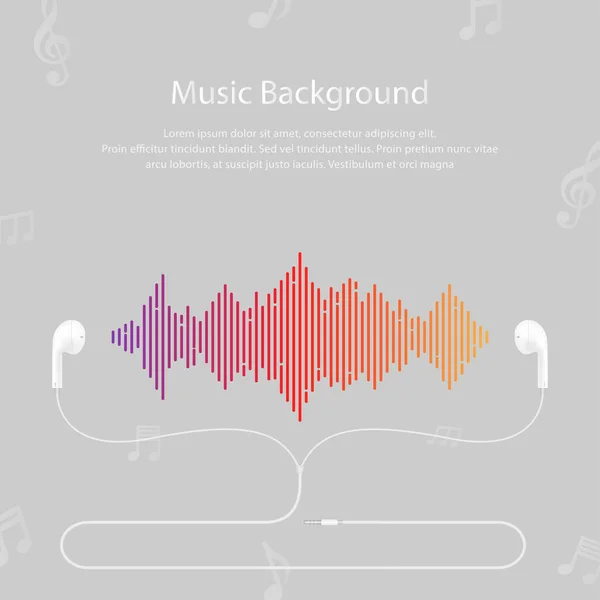 Colorful Sound Waves Headphones Gray Background Copy Space — Stock Vector