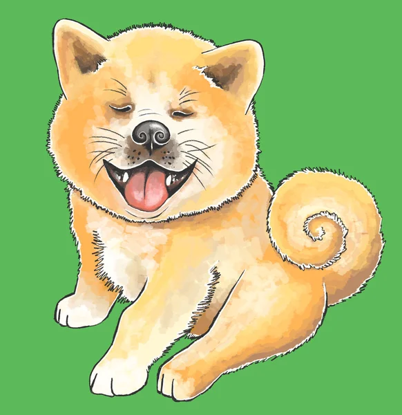Милая Счастливая Красная Собака Зеленом Фоне Рисунка — стоковое фото