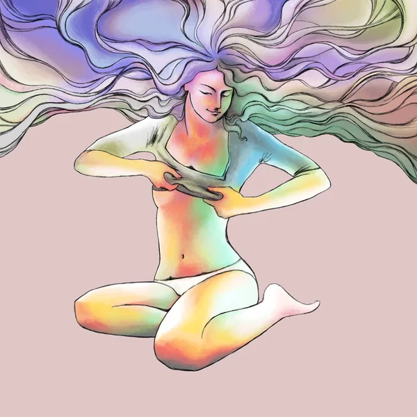 Güzel uzun saçlı kız undresses