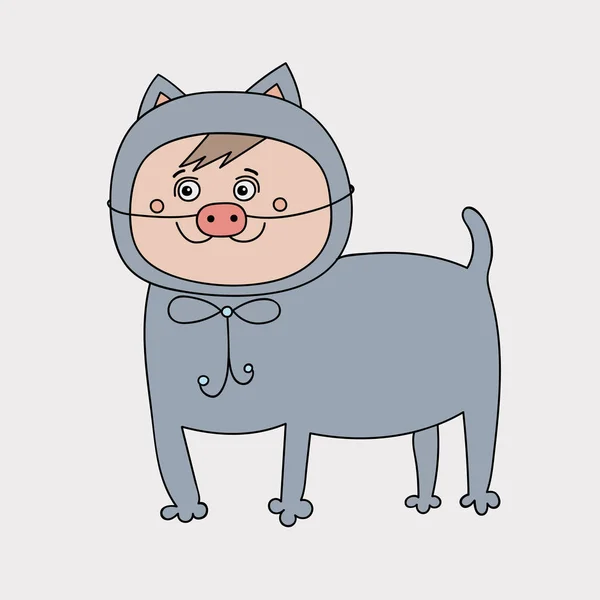 かわいい子猫が豚を装った ベクター輪郭図 — ストックベクタ