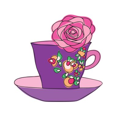 zarif Kupası ve fincan tabağı. Bardakta boyalı çiçekler ve Kupası içinde bir çiçek