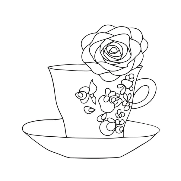 优雅的杯子和飞碟 在杯子上是画的花 并且杯子里面是一朵花 — 图库矢量图片