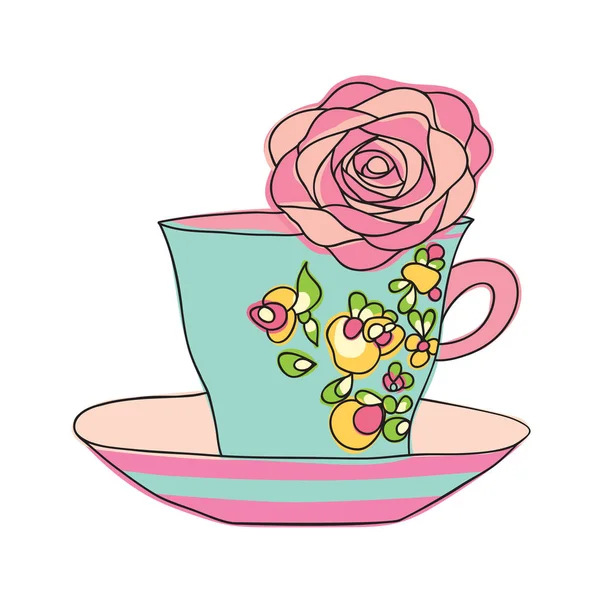 zarif Kupası ve fincan tabağı. Bardakta boyalı çiçekler ve Kupası içinde bir çiçek