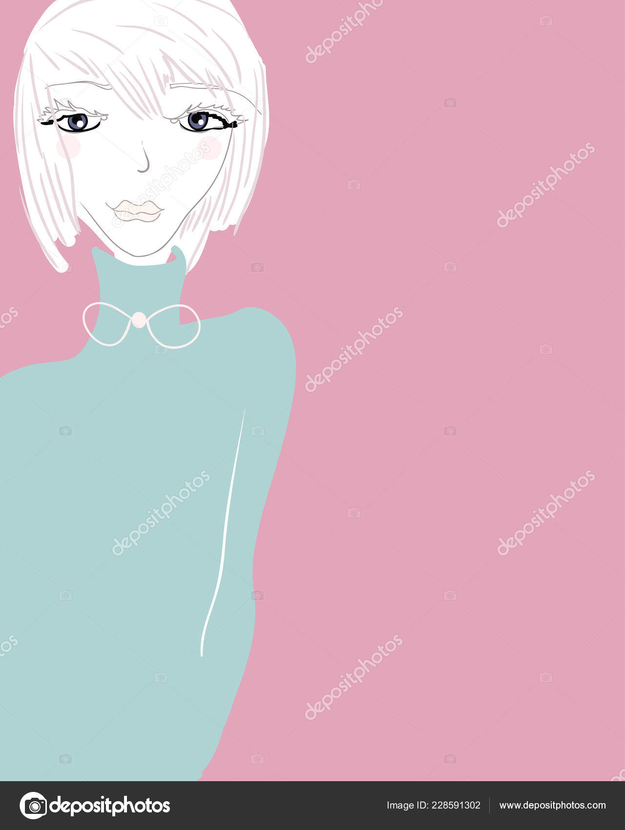 Cute Blonde Girl Short Hair Pink Background Stock Vector