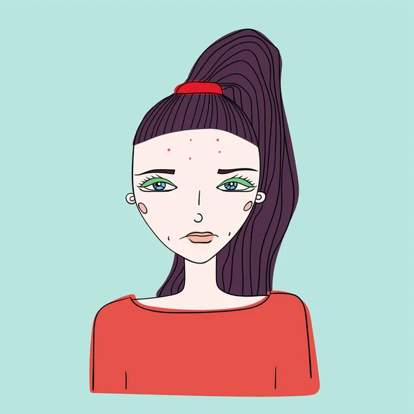 Chica Joven Con Problemas Piel Frente Ilustración Vectorial — Vector de stock