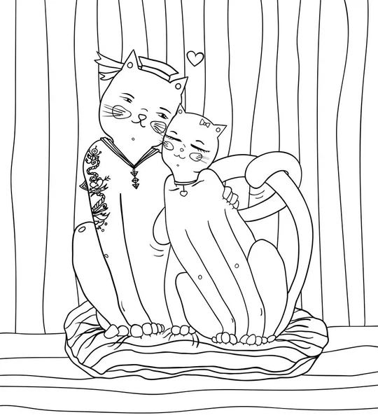 Due Gatti Siedono Insieme Abbracciano Dopo Una Lunga Separazione Illustrazione — Vettoriale Stock