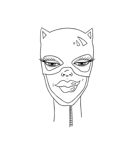 戴猫面具的漂亮女人 矢量说明 — 图库矢量图片