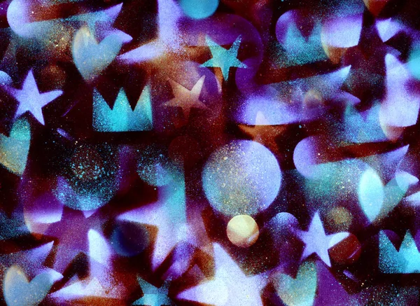 Espaço Incomum Fundo Abstrato Com Elementos Estrelas Corações Planetas Salpicos — Fotografia de Stock