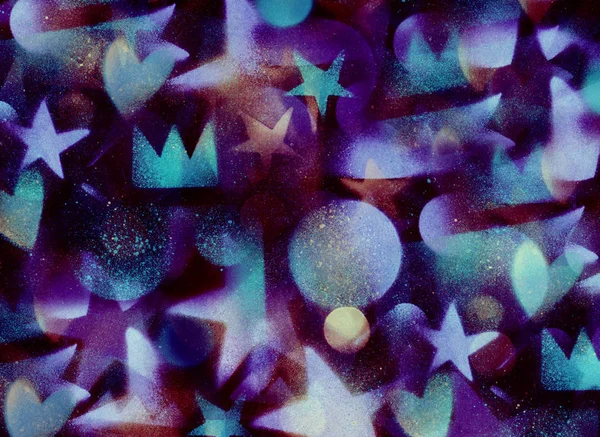 Espaço Incomum Fundo Abstrato Com Elementos Estrelas Corações Planetas Salpicos — Fotografia de Stock