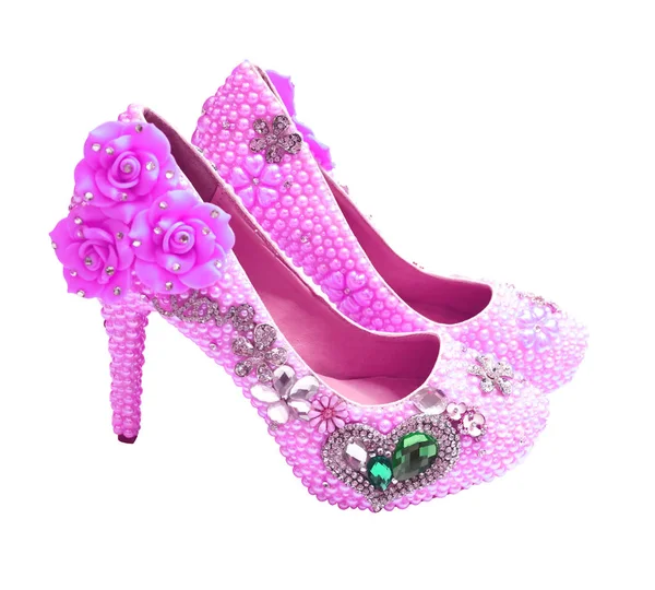 Hermosos Zapatos Boda Caros Perlas Diamantes Imitación Con Flores —  Fotos de Stock