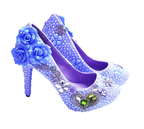 Hermosos Zapatos Boda Caros Perlas Diamantes Imitación Con Flores —  Fotos de Stock