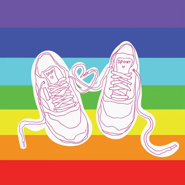 Paar Modische Turnschuhe Auf Einem Regenbogenhintergrund Vektor Mode Illustration — Stockvektor