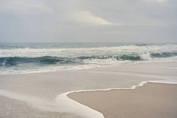 Kunstnerisk Trealtment Strand Landskab Seascape Tåget Overskyet Dag Frodig Dæmpet - Stock-foto