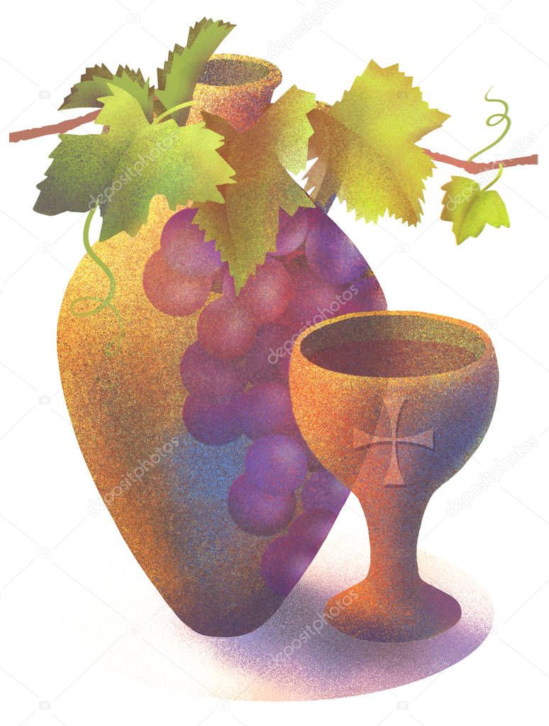 Illustration of Wine Jug, Amphora, and Communion Cup
