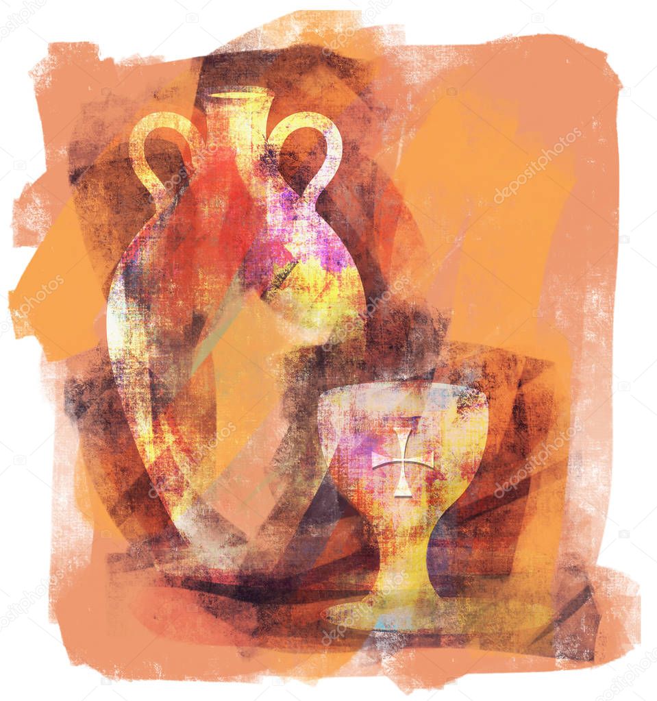 Communion Chalice and Wine Amphora-Jug-Modernistic Illustration