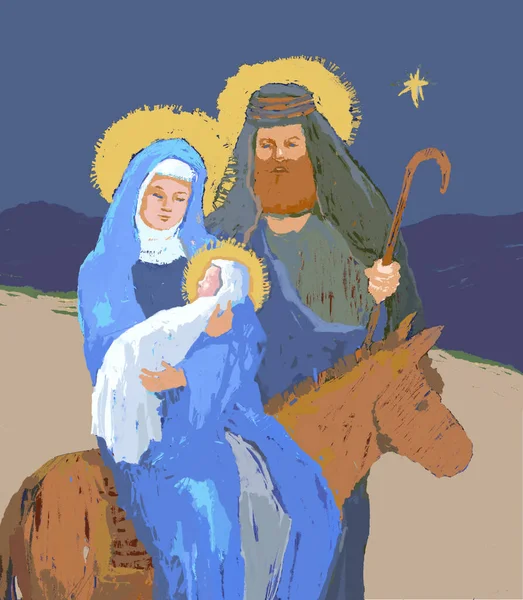 Kézzel Rajzolt Eredeti Illusztráció Laza Impresszionista Stílusban Kis Jézus Mária — Stock Fotó