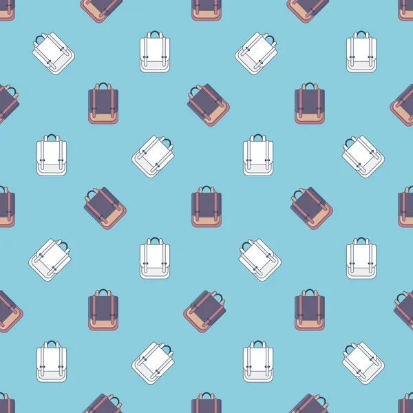 Backpack background. Seamless pattern for textile. Back to school, flat wallpaper design vector illustration.