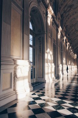 Venaria Torino - İtalya Aralık 2011 muhteşem büyük Galeri ya da Royal Palace Venaria Diana. UNESCO mirası.