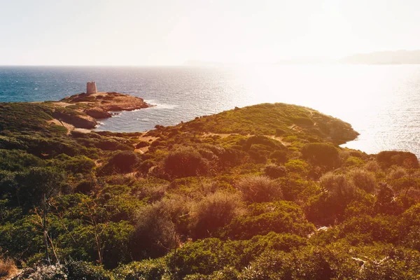 Zeegezicht Van Teulada Sardinië Met Zee Toren Van Piscinni — Stockfoto