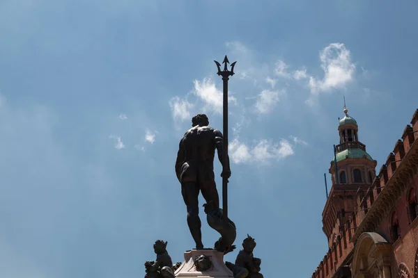 Blick Auf Neptunbrunnen Auf Der Piazza Maggiore Bologna Italien Kopierraum — Stockfoto
