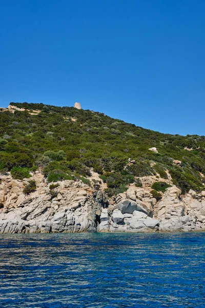 Kustlijn Van Zuidkust Van Sardinië Een Zonnige Dag Zeegezicht Reisbestemming — Stockfoto
