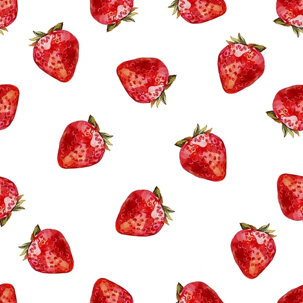 Aquarell Erdbeermuster Fruchtige Malerei — Stockvektor