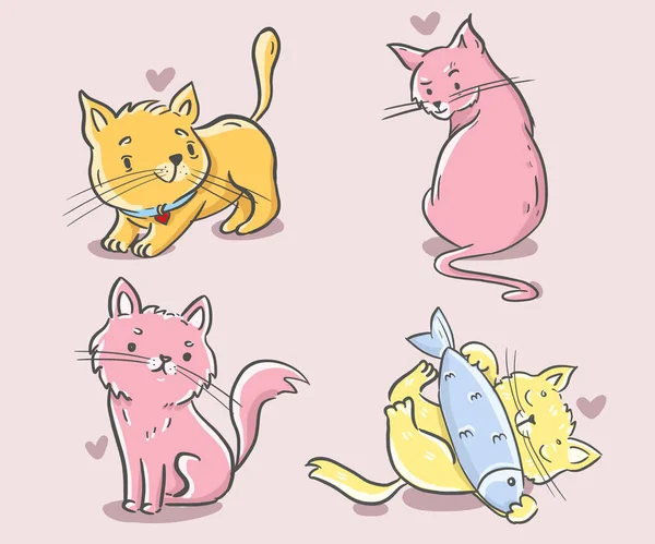 Cute Cats Colorful Kittens Funny — Stock Vector