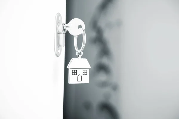 Siver House Keyring White Door Internal Wiew — Stock Photo, Image