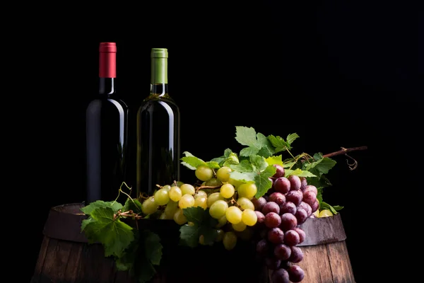 Two bottles of wine on dark background