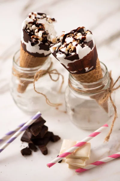 Two Cornetto Ice Cream Vanilla Ice Cream Wafle White Background — Stock Photo, Image