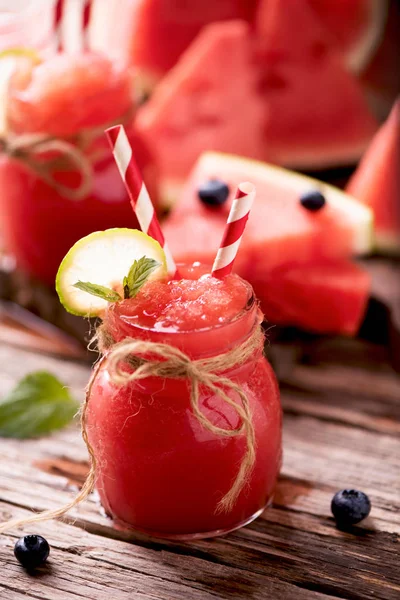 Water Melon Smothie Wooden Table Healthy Drinks Concept — Stock Photo, Image