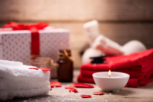 Docoración Bienestar Día San Valentín Con Velas Piedras — Foto de Stock