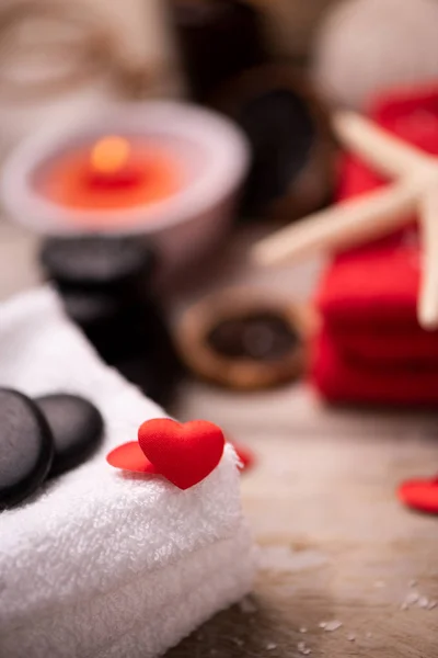 Docoración Bienestar Día San Valentín Con Velas Piedras — Foto de Stock