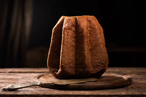 Olasz Karácsonyi Sütemény Fából Készült Asztal Házi Pandoro — Stock Fotó